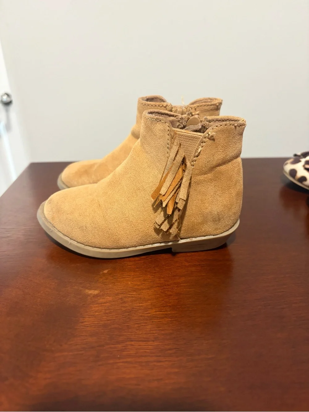 Tan Suede Tassel Ankle Boots & Leopard Print Orange-Trim Ballet Flats